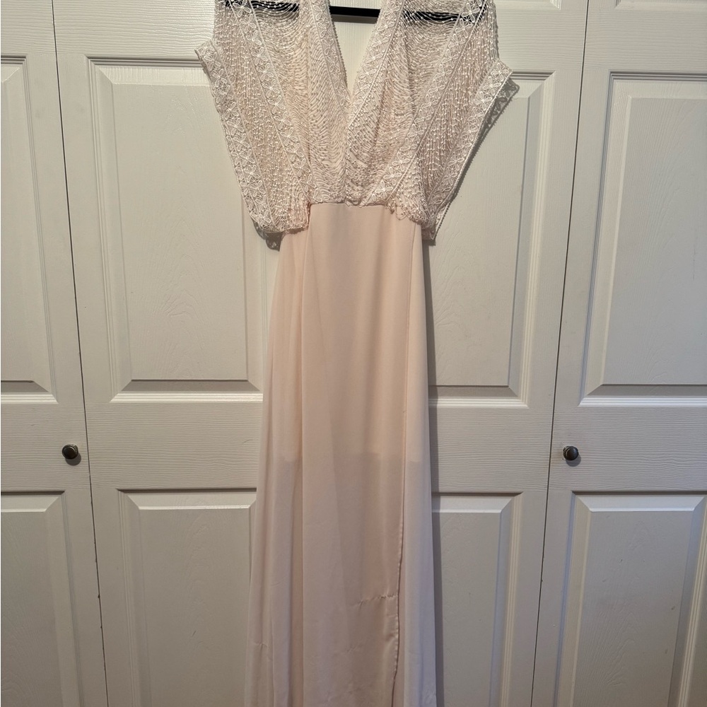 Boutique Elegant Lace V-Neck Cream Dress
